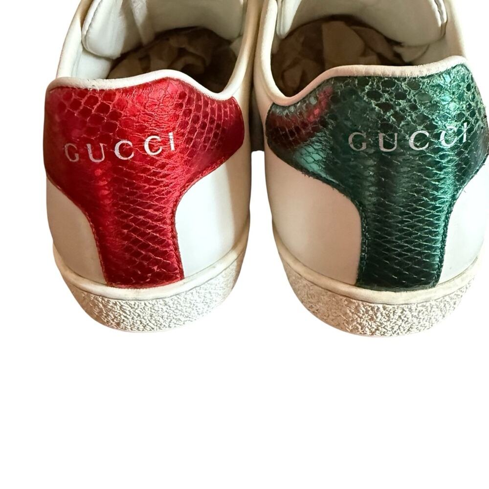 Gucci Ace White Leather Bee Embroidered Web Stripe Sneakers Low Top EU 38 US 8 - Picture 5 of 11